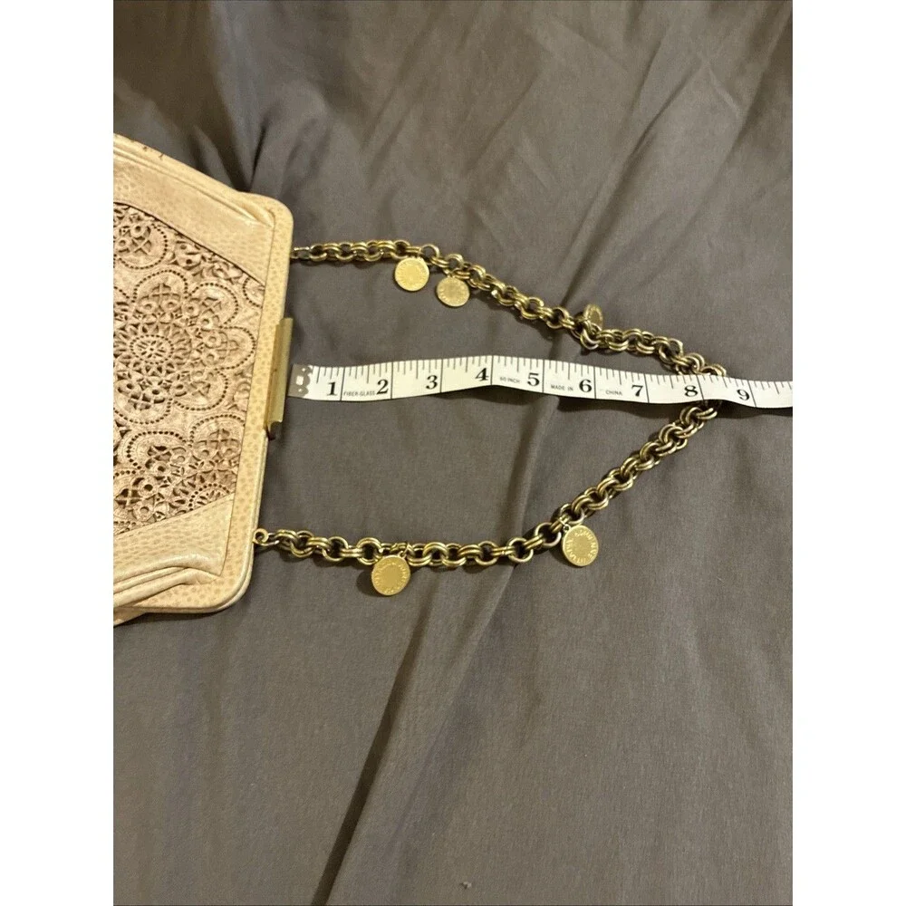 Adrienne Vittadini Ivory Leather Cutout Purse Shoulder Bag Gold Chain Link Strap